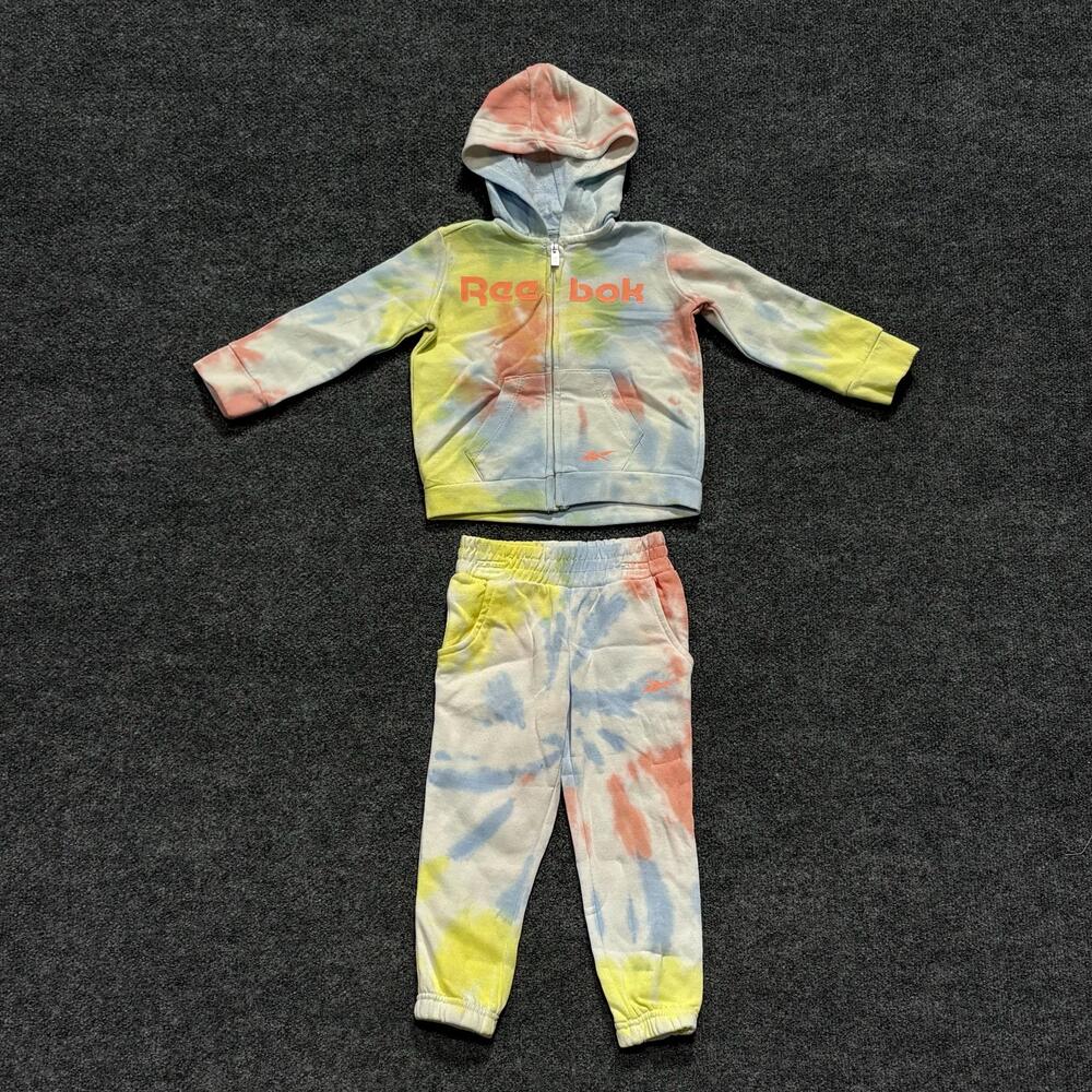 Reebok 2 Piece Pants Set Girls 2T Toddler Neon Tie Dye Hoodie Joggers Swiral